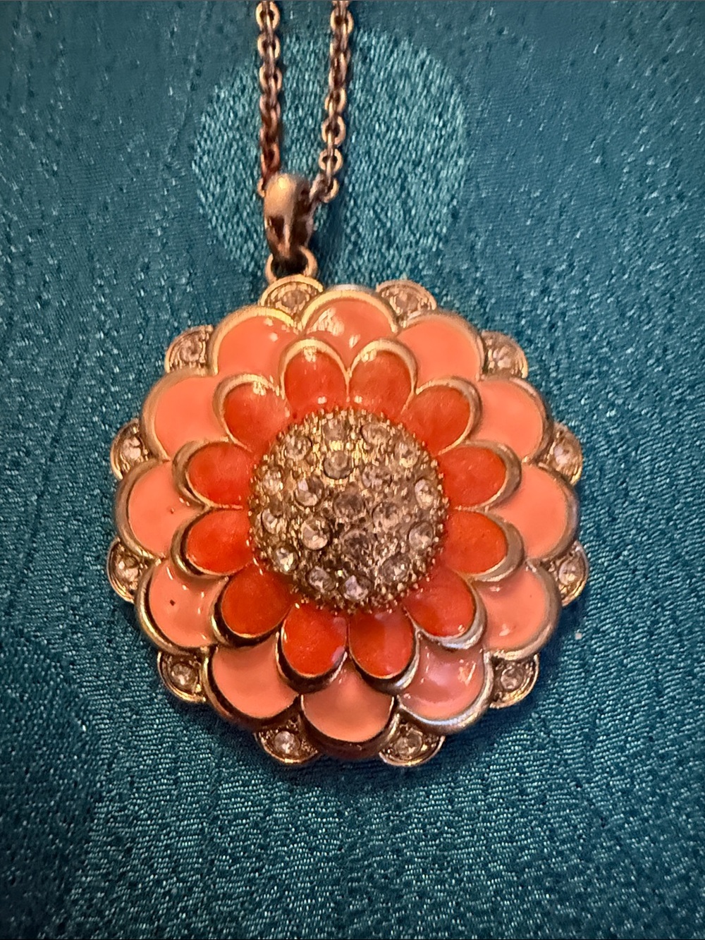 Floral Crystal Pendant Necklace - Pink & Coral